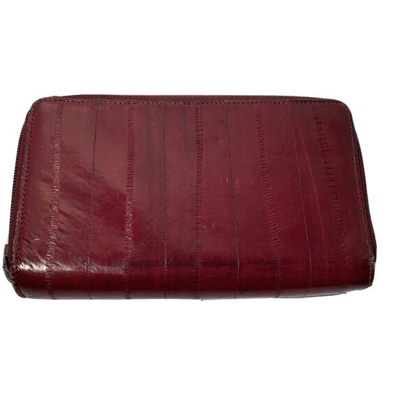 Vintage Red Eel Skin Zip Around Wallet Interior Rough Condition 4 x 7 - Picture 1 of 9